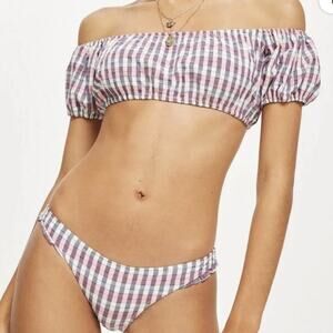 Topshop Checkered Bikini Top & Bottom Size US 2, Pink, White, Silver, Metallic
